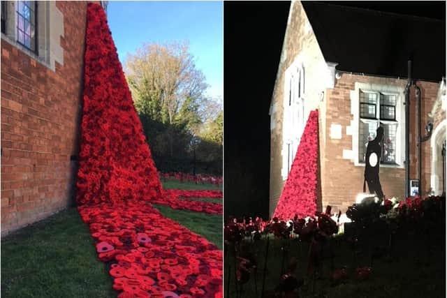Duston Parish Council will host a Remembrance Sunday service at 10am at St Luke’s Church, followed by wreath-laying at the War Memorial and then a service at Duston United Reformed Church at 10.30am on Sunday November 12. Duston’s Poppy Cascade will be on display again this year at St Luke’s Bank from October 30 to November 12 and members of the public are invited to make their own dedication poppy to be included in the display.
(Picture: The poppy cascade in previous years).