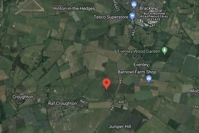 An aerial view of the location of the proposed bio-digester which Acorn wants to establish near Evenley, Brackley.