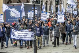 Taxi drivers protesting in Northampton Town Centre in February, 2023