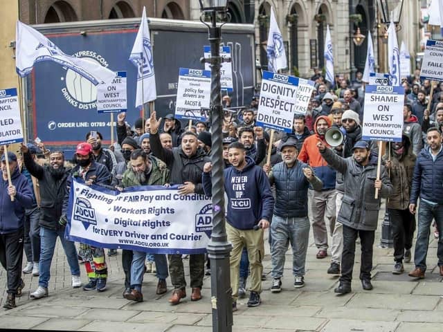 Taxi drivers protesting in Northampton Town Centre in February, 2023