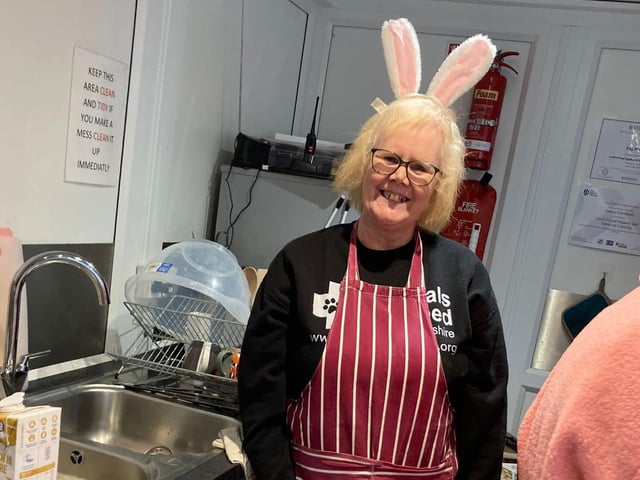 Cafe volunteer Faye helping out at the spring fair