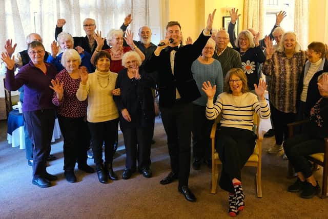 Elm Bank Care Home in Kettering and the amazing Jazz and swing singer Ollie Corbett performing at the Community Dementia Café held at Elm Bank Care Home.