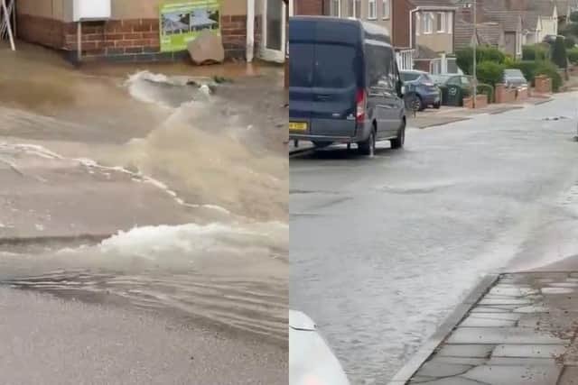 A burst water main flooded Mendip Road, Duston