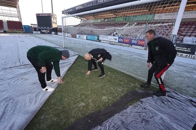 The pitch at Sixfields on Friday morning