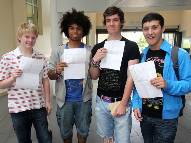 2010 - A-level results. Northampton School for Boys. Pictured: Edward Cotton-Howells, Connor Webb, Charlie Billingham and Benjamin La Porta with their AS-level results.