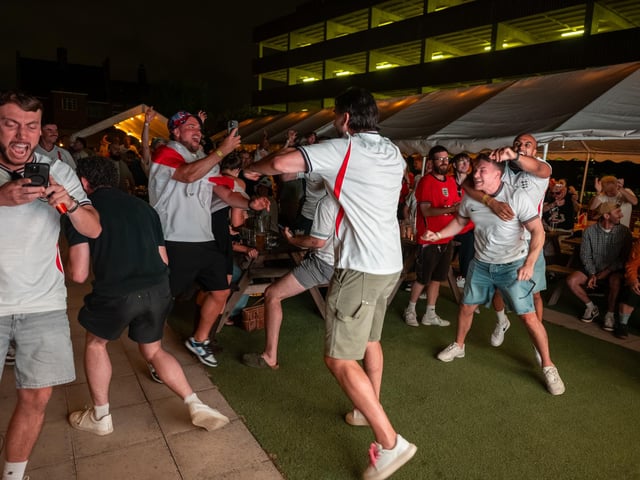 Football fans watching England vs Norway in the garden of The Black Prince in Northampton on Saturdy, July 11, 2026. Photo by David Jackson.