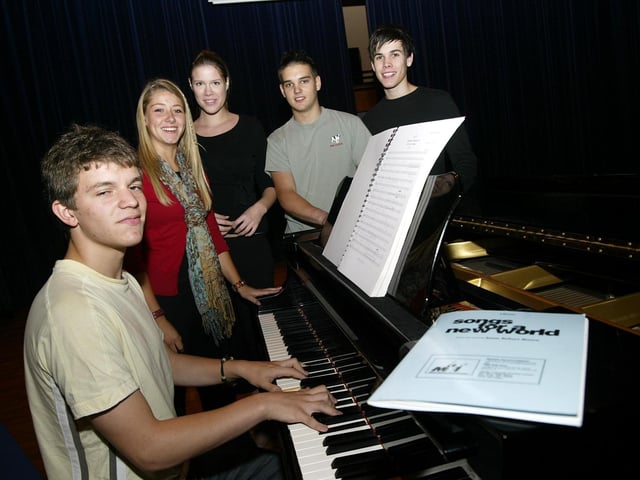 Students at the Northampton School for Boys putting on a musical, Songs for a new world, for charity. Pictured left to right, Tom Brady, 17, Ally Demicoli, 18, Siobhan Prigeon, 18, Daniel Thomas, 17 and Antony Hewitt, 18. September 1, 2006