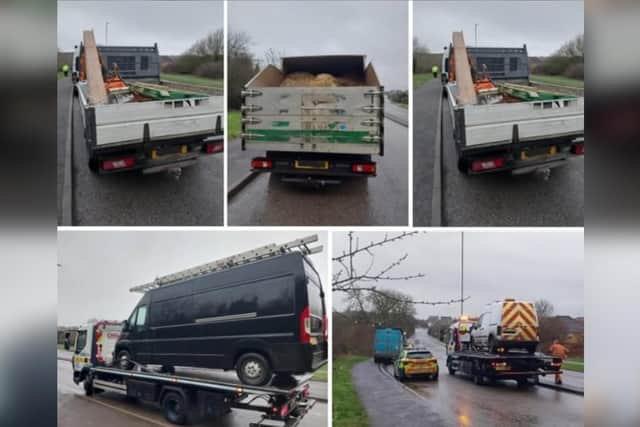 Some of the vehicles stopped during a day of action in Northampton.