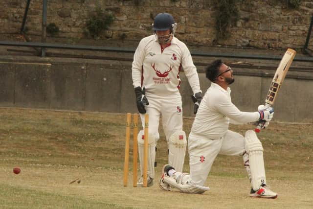 Wicket-taking action from Rushton's nine-wicket NCL defeat at the hands of Yelvertoft on Saturday (Picture: Finbarr Carroll)