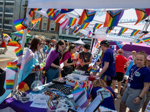 Northampton Pride 2026 in the Market Square on Saturday July 11, 2026. Photo by David Jackson