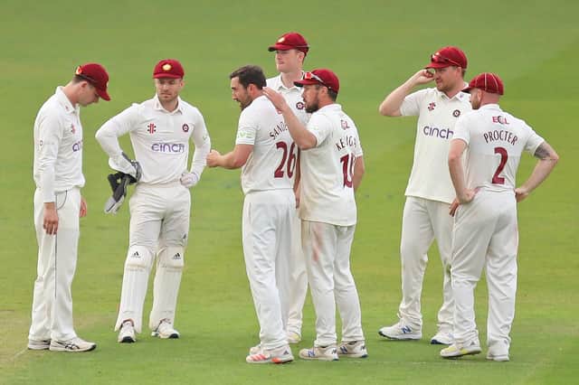 Ben Sanderson takes the plaudits after claiming one of his two wickets against Surrey (Picture Peter Short)