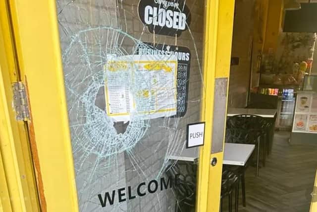 Jun He, owner of Ji the Chicken Shop in Mercers Row, has launched an online fundraiser following the damage (pictured) to his shop