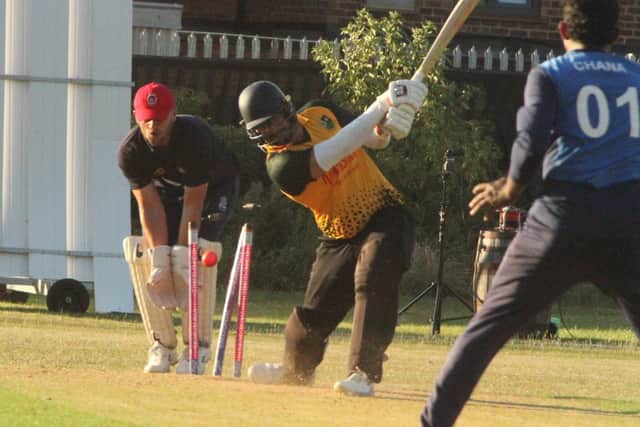 Wicket-taking action from Stony Stratford's NCL T20 Championship defeat to Rushden & Higham (Picture: Finbarr Carroll)