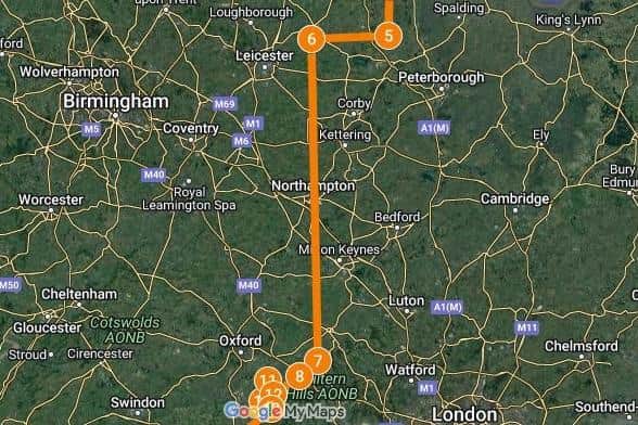 Red Arrows planned route for Wednesday lunchtime takes them directly over Northampton