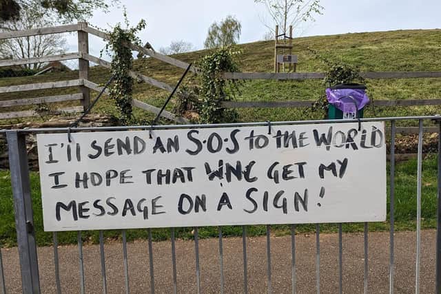 Daventry Banksie's pothole sign pictured.