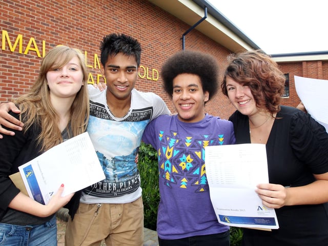A Level Results, Malcom Arnold Academy, Trinity Avenue, Northampton.L-R Zoe Catlin, Afshan Ahmed, Paul Milburn and Kimberly Boyce.