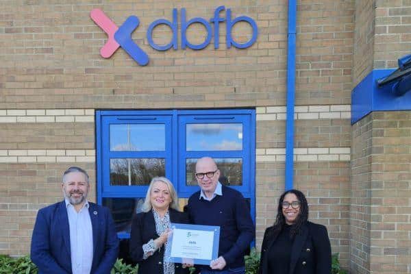 (left to right) Stuart Smith - Head of Innovation at dbfb, Gina Bubbins - Director of Partnerships at The Bedford College Group, Colin Beckley - Service Director at dbfb, Hannah Rudder - Account Manager at dbfb.