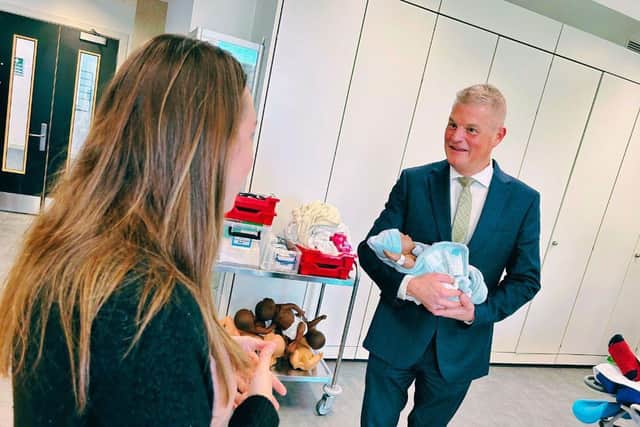 Daventry MP Stuart Andrew talks to UON's Chrissie Richardson Senior Lecturer – Children and Young People’s Nursing