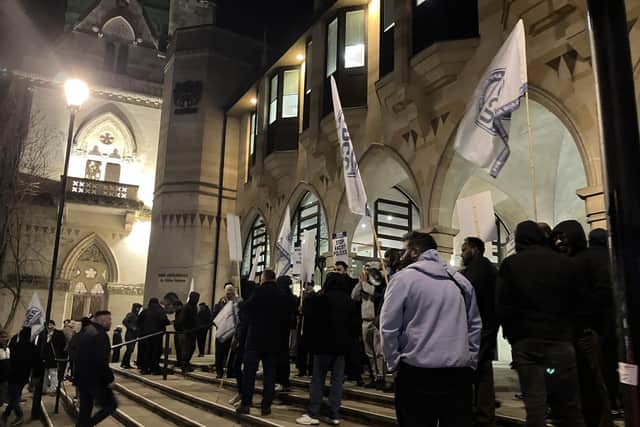 Members of the drivers union marched through the streets of Northampton to protest outside the Guildhall.