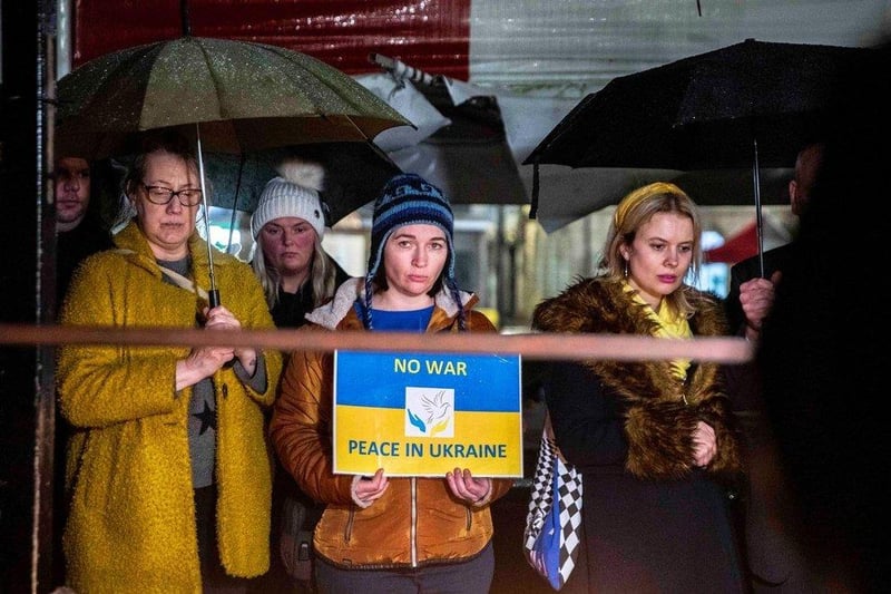 The Market Square was lined with Northampton residents demonstrating support for the people of Ukraine on February 28. A peace vigil was held in the town centre to say "war is not OK anywhere."