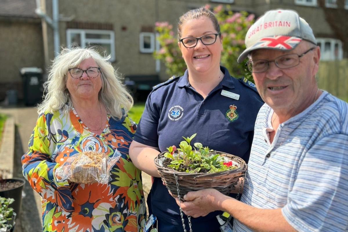 Ken and Pamela Russell pictured together with Anne, a Deanshanger Community First Responder.