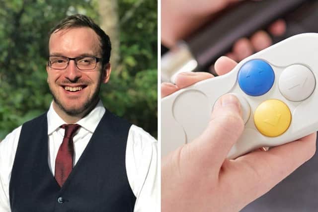 Rhys Walden and occupational therapy 'bed buttons'.