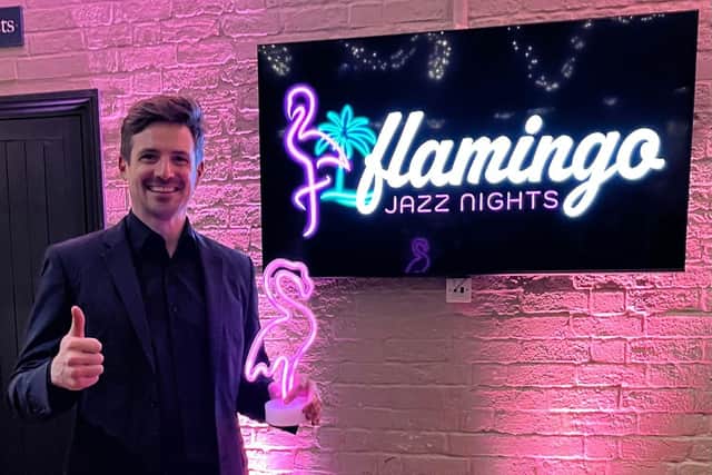 Daniel Perkin is the founder and organiser of Flamingo Jazz Nights, established in June 2024 with the aim of building a community by bringing a jazz club experience to the town.