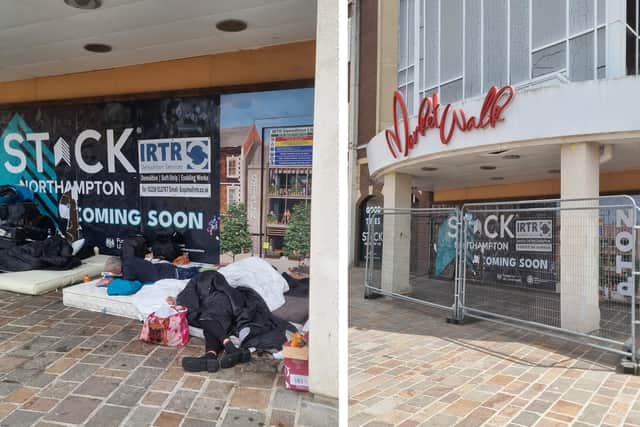 The entrance area, which forms part of the building set to become STACK Northampton, had been used by rough sleepers for several months before being fenced off by WNC at the end of June.