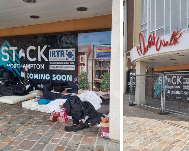 The entrance area, which forms part of the building set to become STACK Northampton, had been used by rough sleepers for several months before being fenced off by WNC at the end of June.