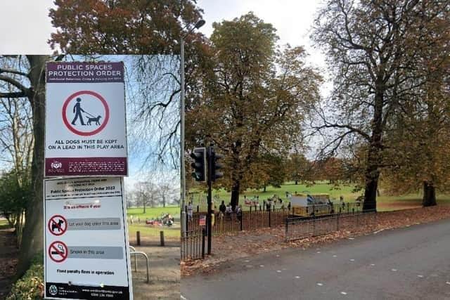 This was the contradictory signage at Abington Park, where one sign says dogs must be kept on a lead, while another bans dogs entirely