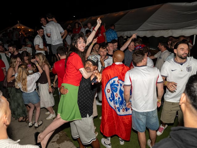 Football fans watching England vs Norway in the garden of The Black Prince in Northampton on Saturdy, July 11, 2026. Photo by David Jackson.