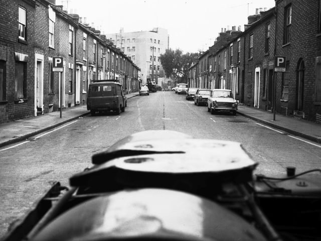 Park Street, Northampton, with Mounts Fire Station in background, June 17, 1971