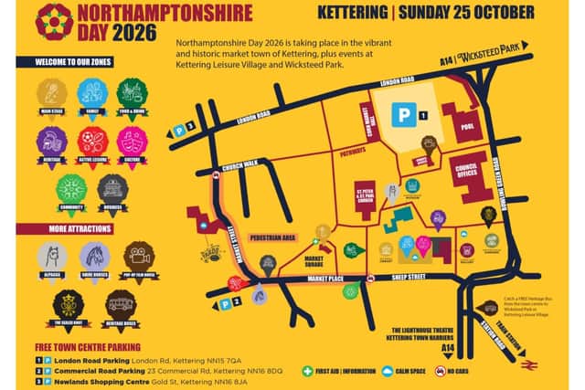 Northamptonshire Day 2026 map of the events in Kettering town centre/NNC