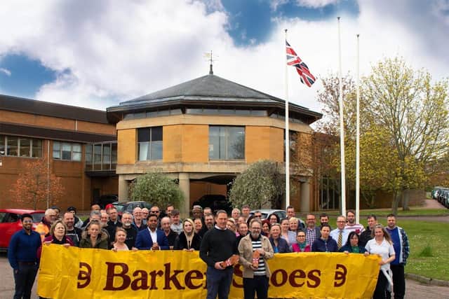 Head of Production Owen Prickett (Centre Left) and Designer Steve Topping (Centre Right) with the team at Barker Shoes.