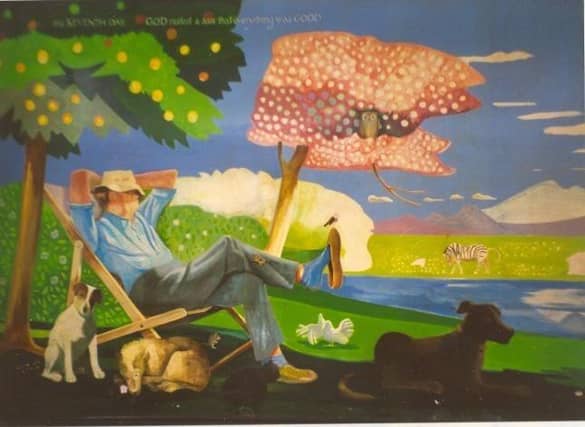 The Creation Mural, St Crispin Hospital. God resting on the 7th Day