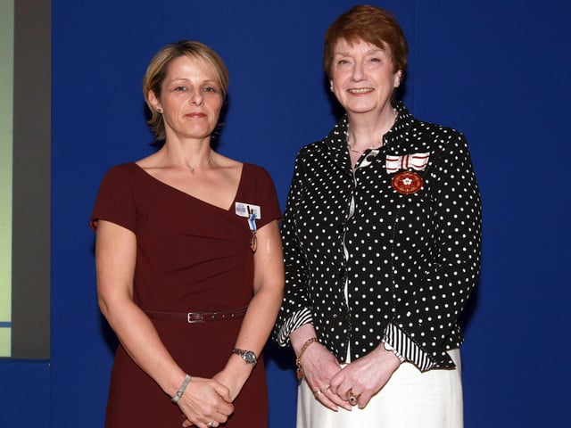 2013 - Northamptonshire Police Long Service awards ceremony takes place at their Headquarters, Wootton Hall, Northampton. Constable Carole Walton, presented by Deirdre Newham.