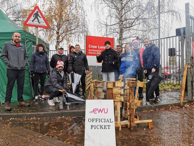 The striking postal workers outside Crow Lane on Friday morning (December 23)