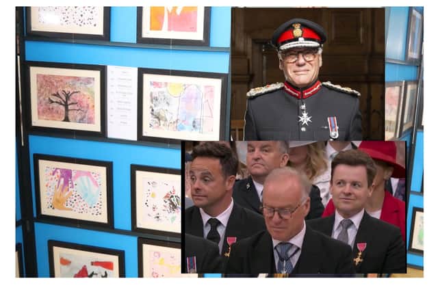 James Saunders Watson Lord-Lieutenant of Northamptonshire (inset) with Coronation Day with Ant and Dec in Westminister Abbey