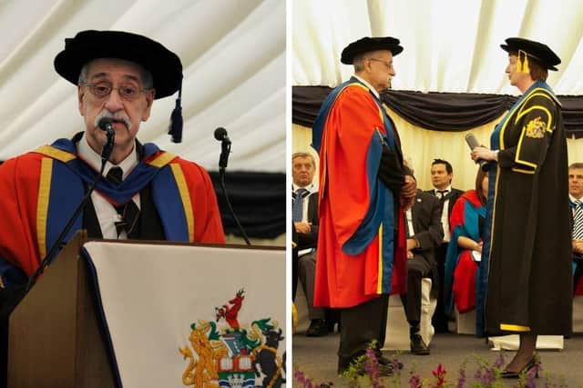 Gerry Gable receives his honorary doctorate at UON.