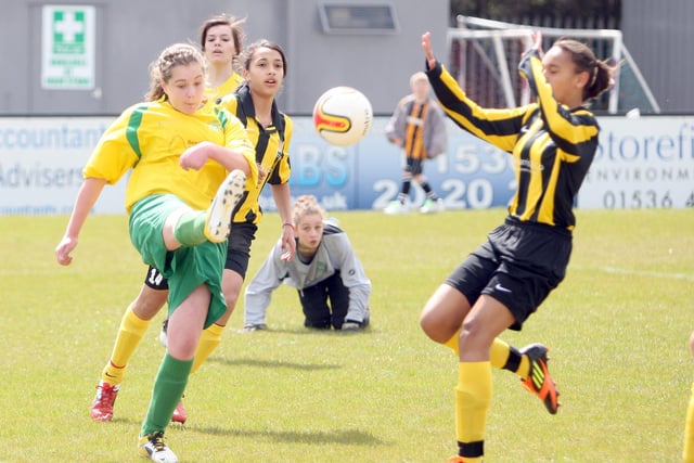 FC Aztec v Parkland Tigers in May 2012 as they contest the Mid-Shires Girls Football League U14 League Final at Steel Park, Corby.