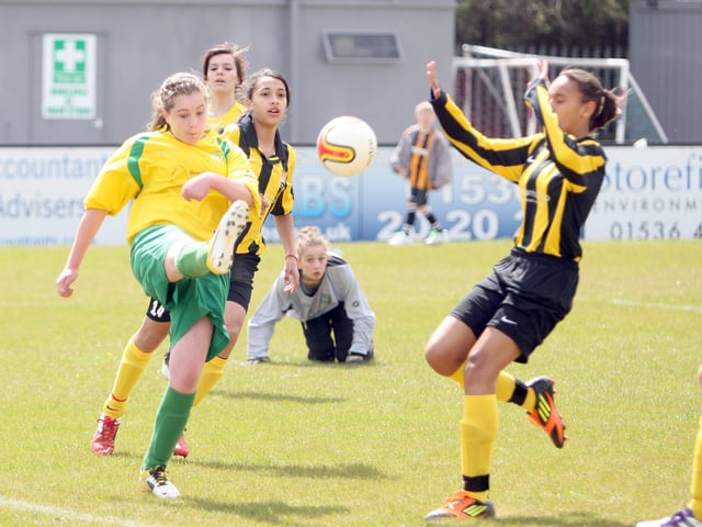 FC Aztec v Parkland Tigers in May 2012 as they contest the Mid-Shires Girls Football League U14 League Final at Steel Park, Corby.
