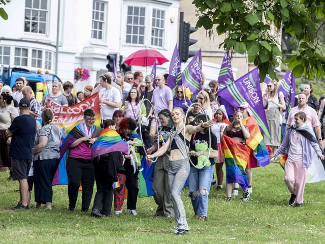 A parade made its way through the town centre before finishing at the university's Waterside campus as Northampton Pride took place on Saturday July 8, 2023.