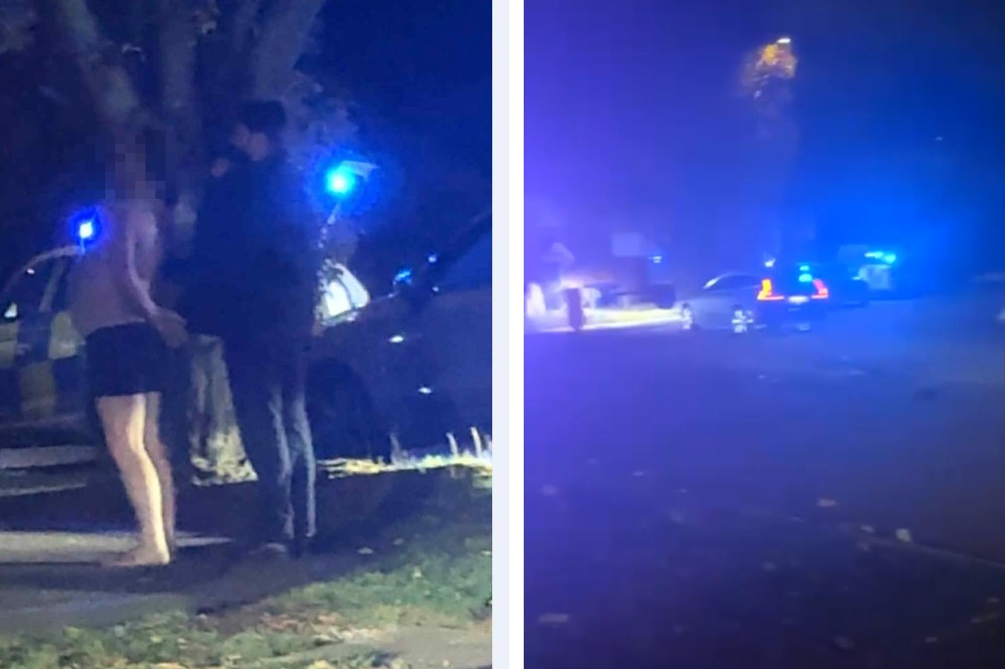 Barfüßiger Mann in Unterhosen scheint nach großangelegter Polizeiaktion im ...
