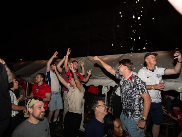 Football fans watching England vs Norway in the garden of The Black Prince in Northampton on Saturdy, July 11, 2026. Photo by David Jackson.