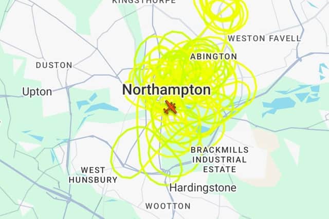 A NPAS police plane has been circling over Northampton for hours in the past week. Picture: Flight Radar 24