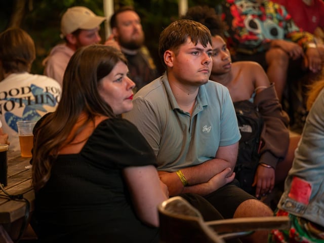 Football fans watching England vs Norway in the garden of The Black Prince in Northampton on Saturday, July 11, 2026. Photo by David Jackson.