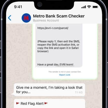 Outcome of loading a potential scam on the Metro Bank Scam Checker