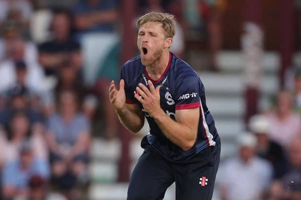 David Willey shows his anguish after narrowly failing to take a wicket against Derbyshire Falcons (Picture: David Rogers/Getty Images)