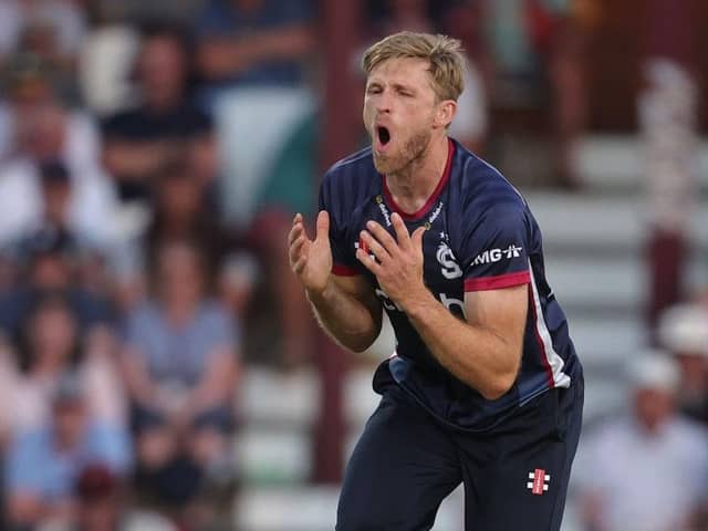 David Willey shows his anguish after narrowly failing to take a wicket against Derbyshire Falcons (Picture: David Rogers/Getty Images)