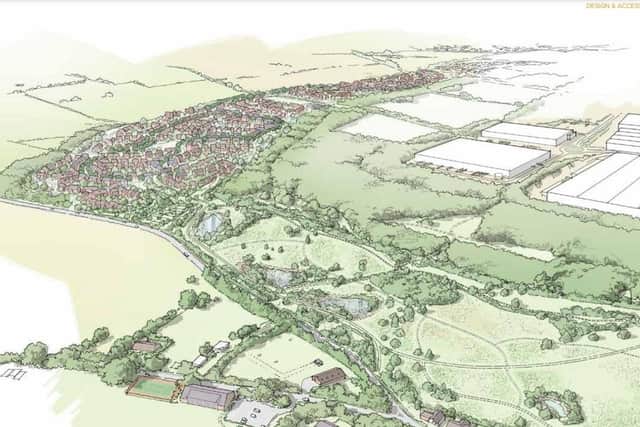 An artist's impression of the proposed Wymersley Green development, which includes 650 new homes, green spaces, and community facilities.